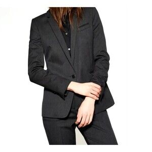 The Kooples Blazer Womens 36 US 4 Slim Fit Gray Plaid Wool Blazer Career Jacket